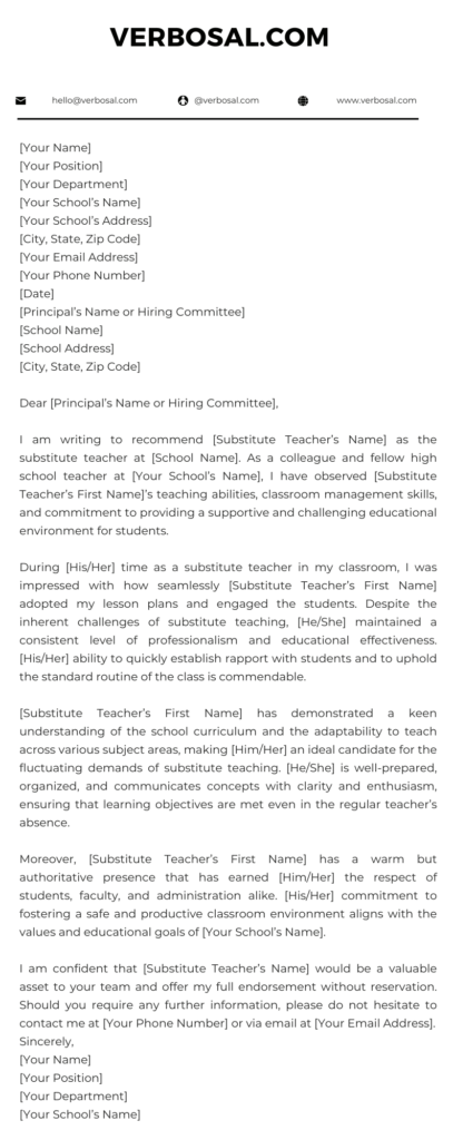 Letter of Recommendation for a Substitute Teacher (3 Samples)